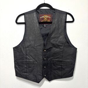 Global Identity Mens Black Leather Vest XL